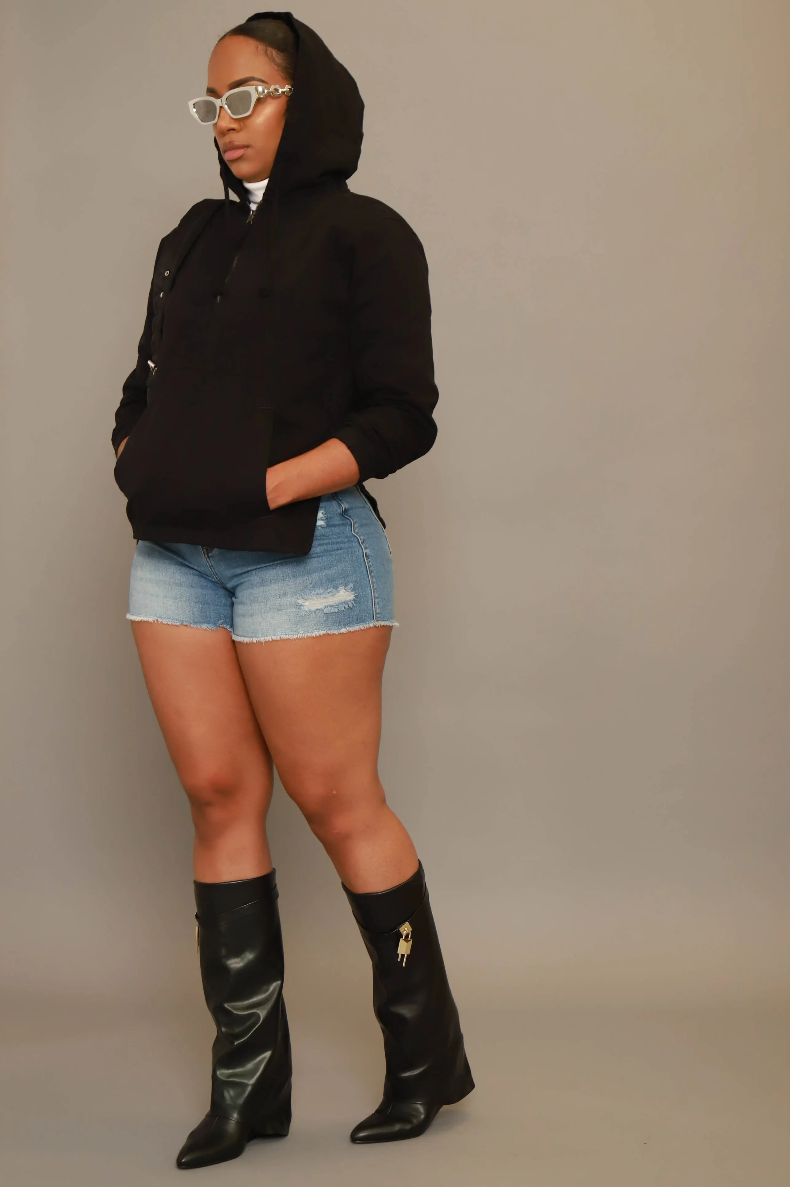 Always Gone Oversized Denim Hoodie - Black