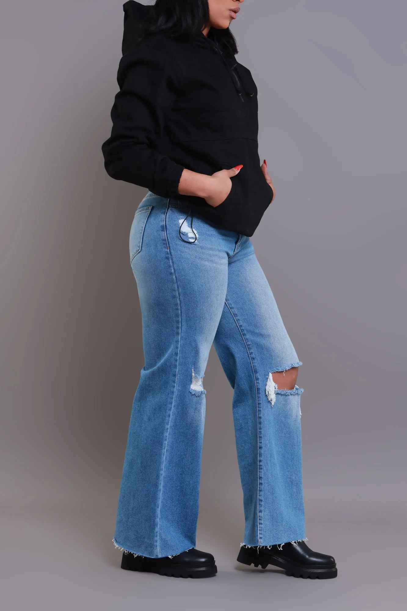 Always Gone Oversized Denim Hoodie - Black