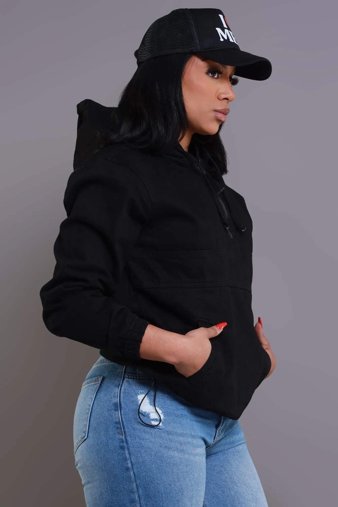 Always Gone Oversized Denim Hoodie - Black