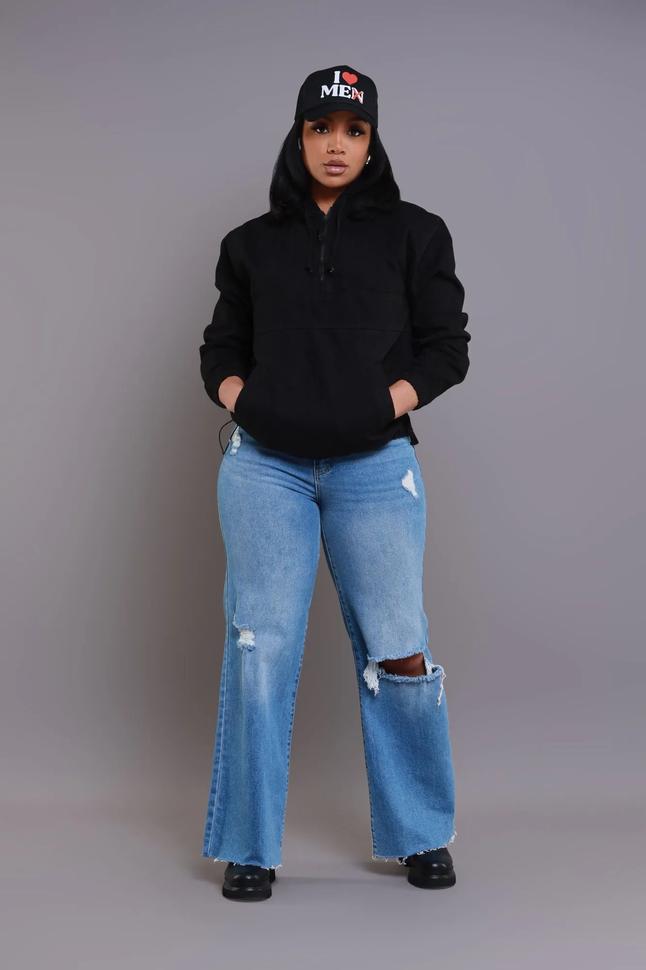 Always Gone Oversized Denim Hoodie - Black