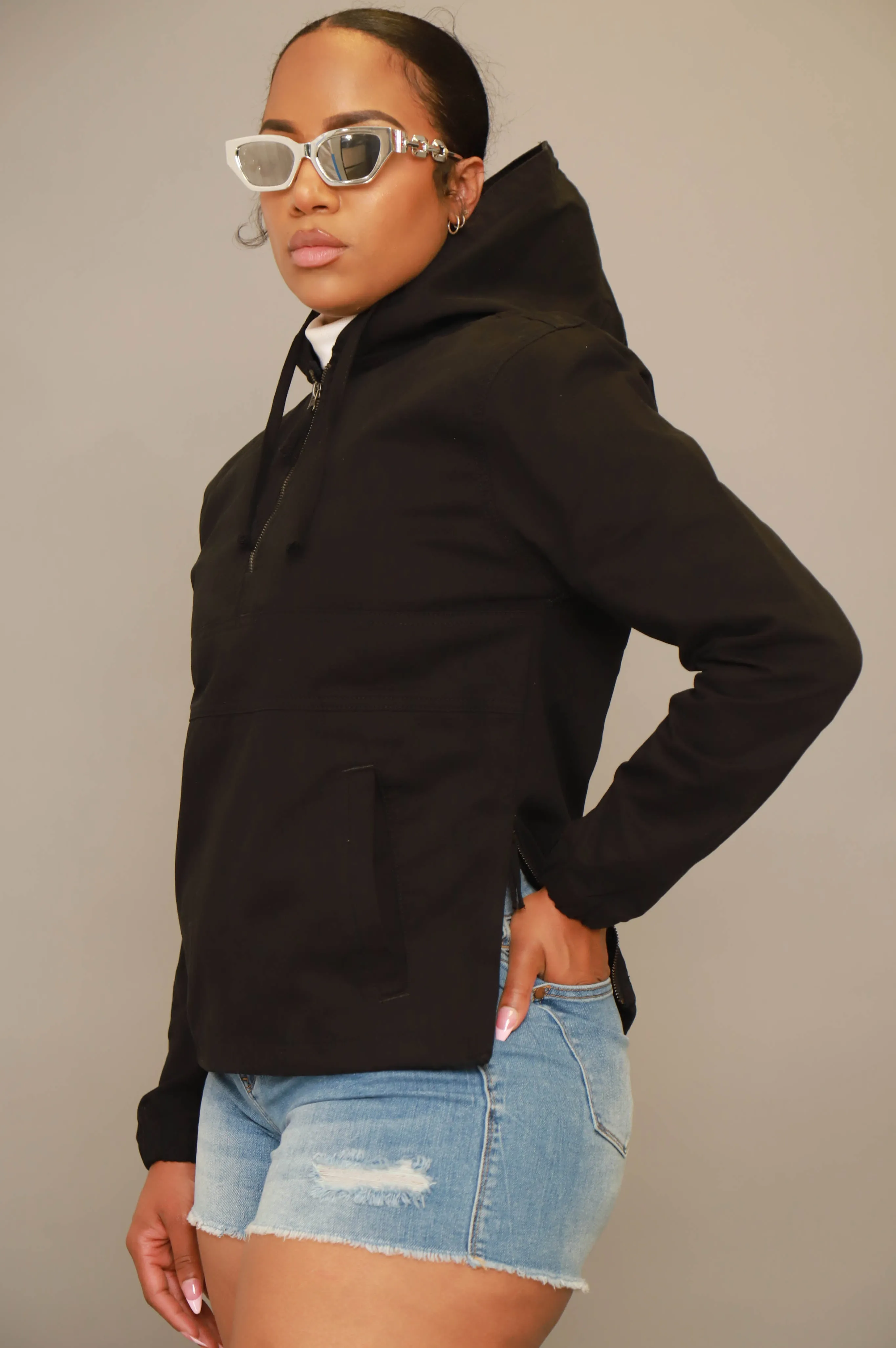Always Gone Oversized Denim Hoodie - Black