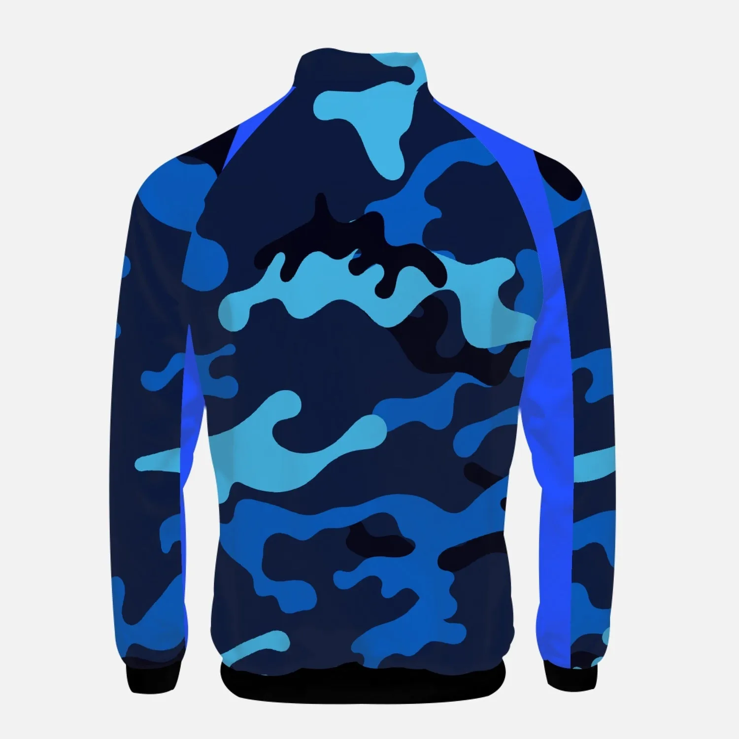 Blue Camo with blue accents - Stand Collar Zipper-up Hoodie