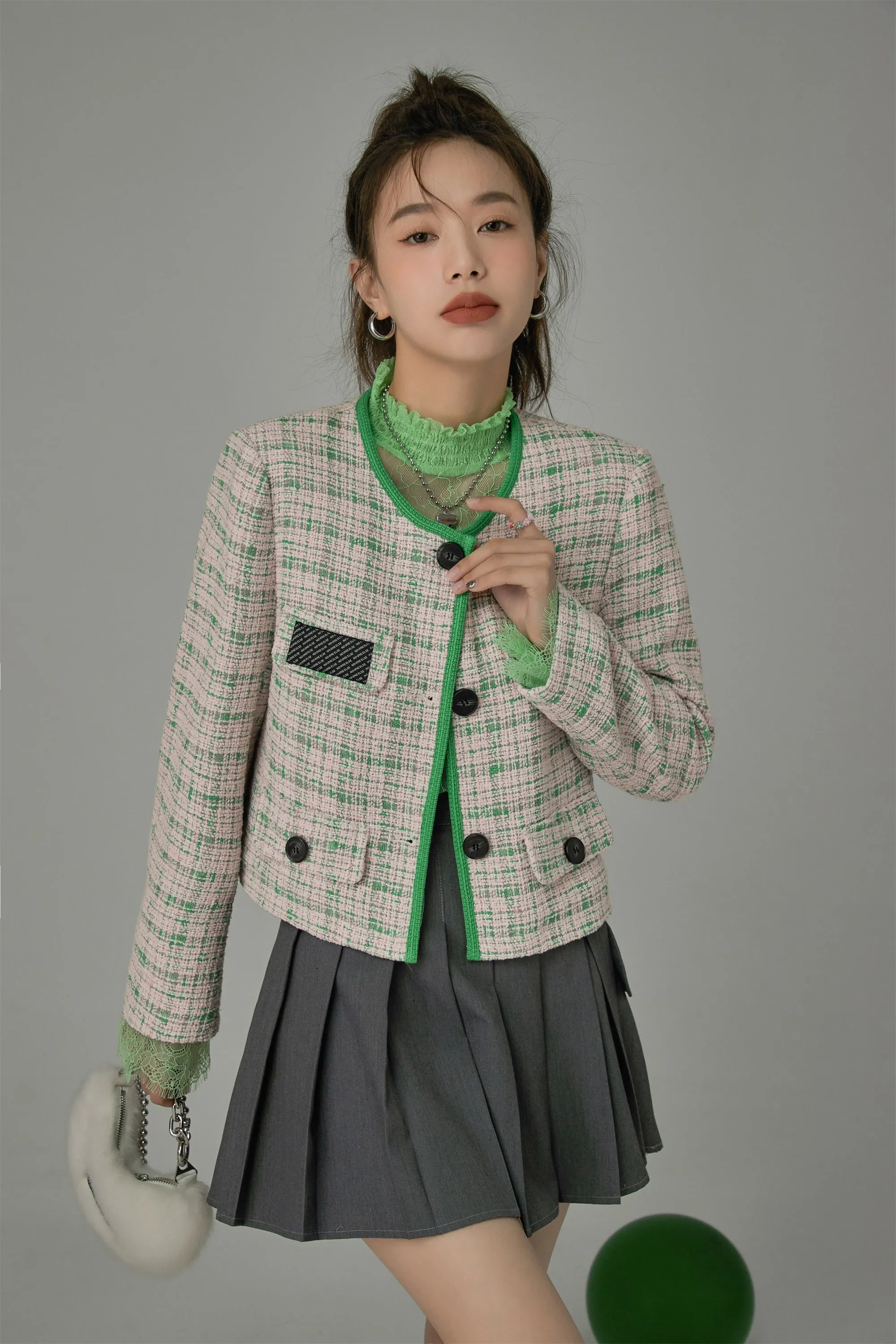 Bold Color Lining Tweed Jacket
