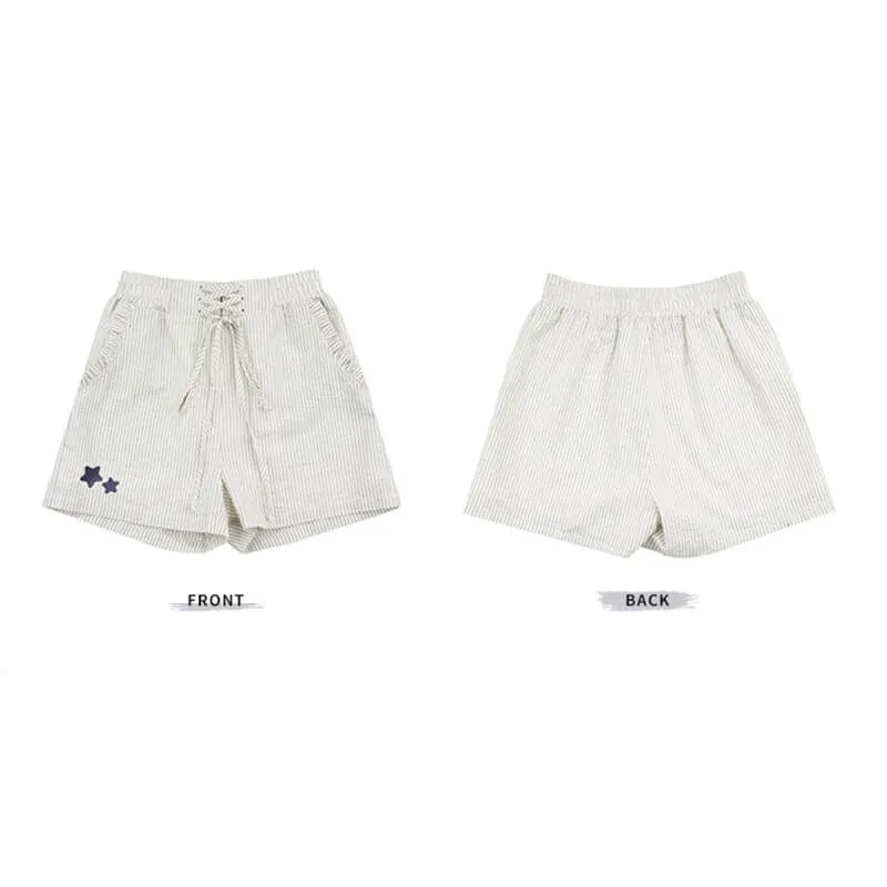 Casual Pinstripe Lace-up Shorts