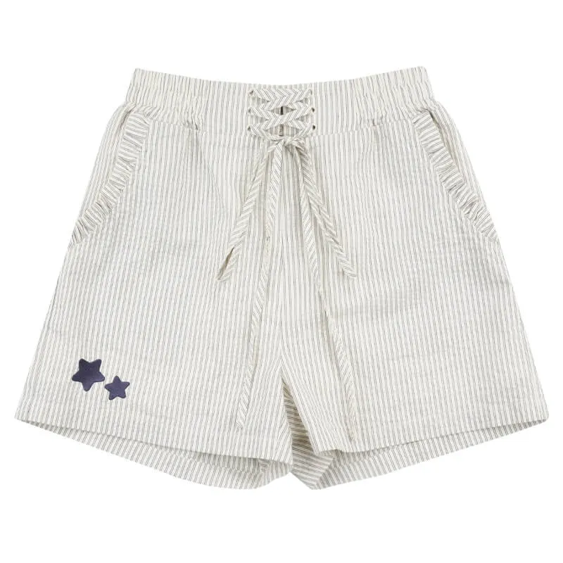 Casual Pinstripe Lace-up Shorts