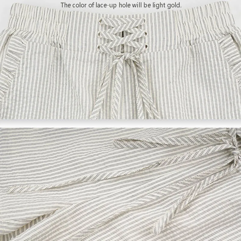Casual Pinstripe Lace-up Shorts