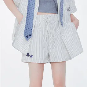 Casual Pinstripe Lace-up Shorts