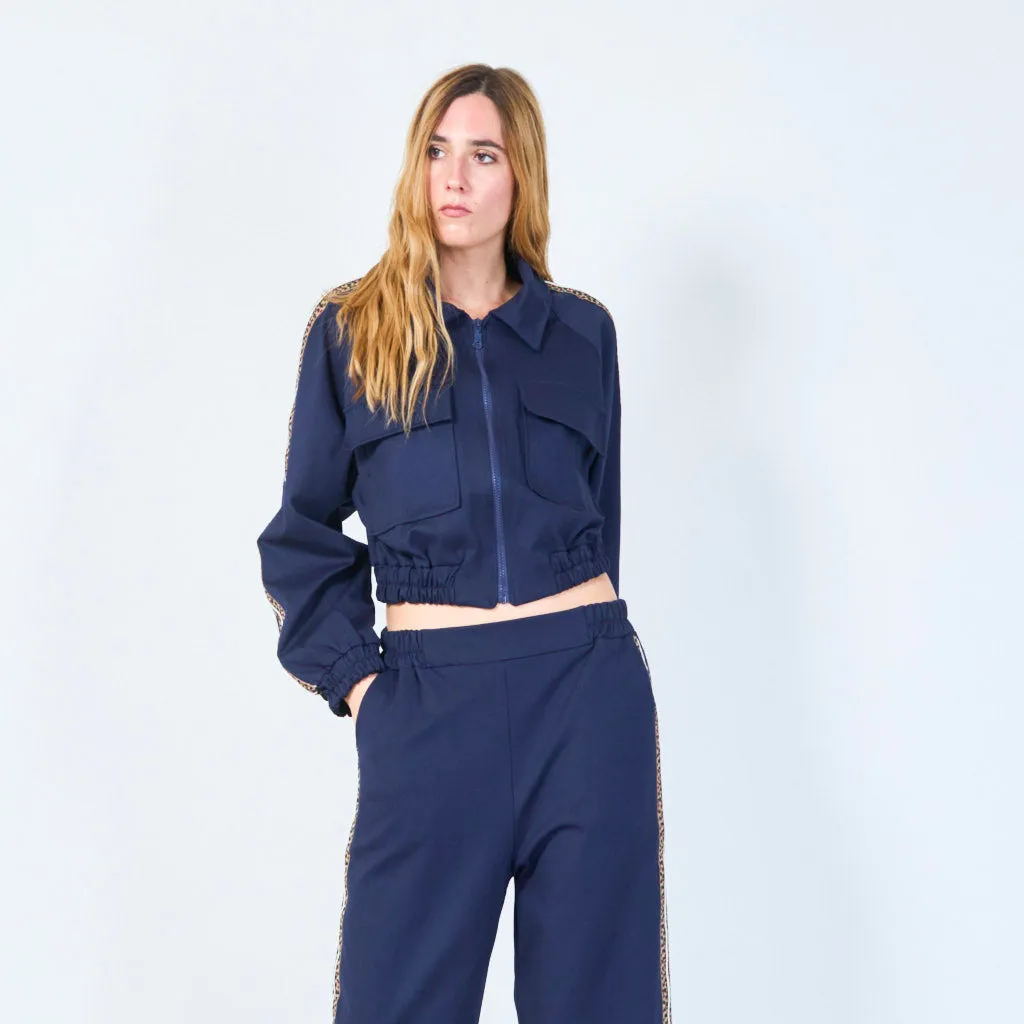 Cropped jacket with shoulder trim wholesale