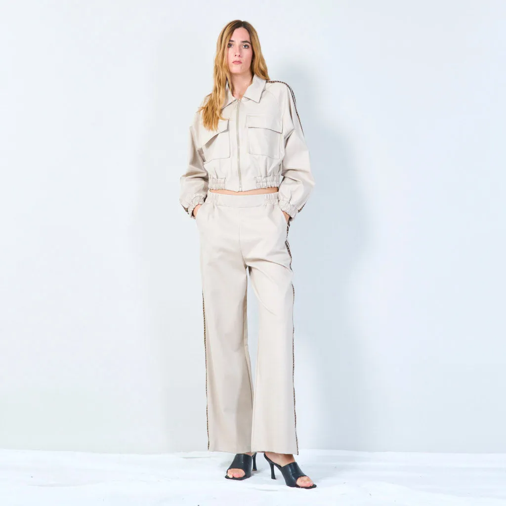 Cropped jacket with shoulder trim wholesale