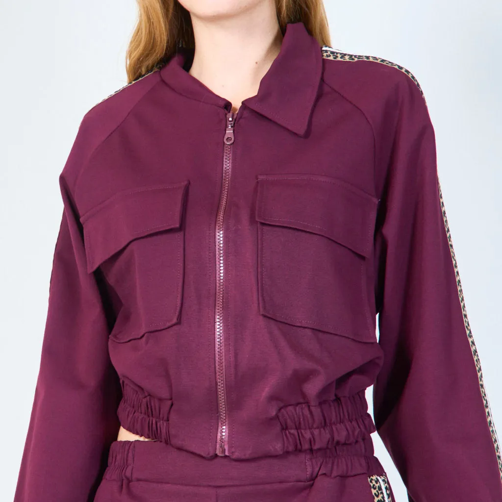 Cropped jacket with shoulder trim wholesale
