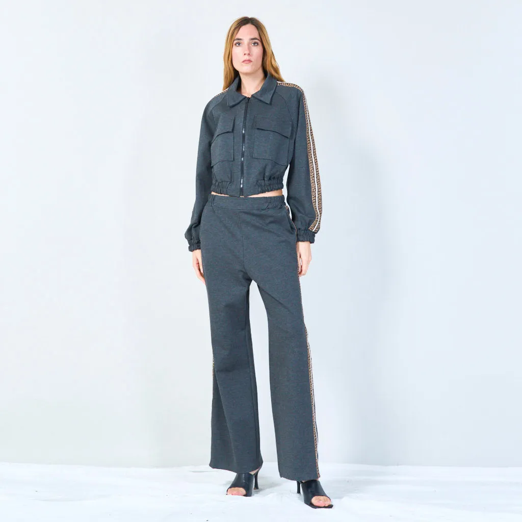 Cropped jacket with shoulder trim wholesale