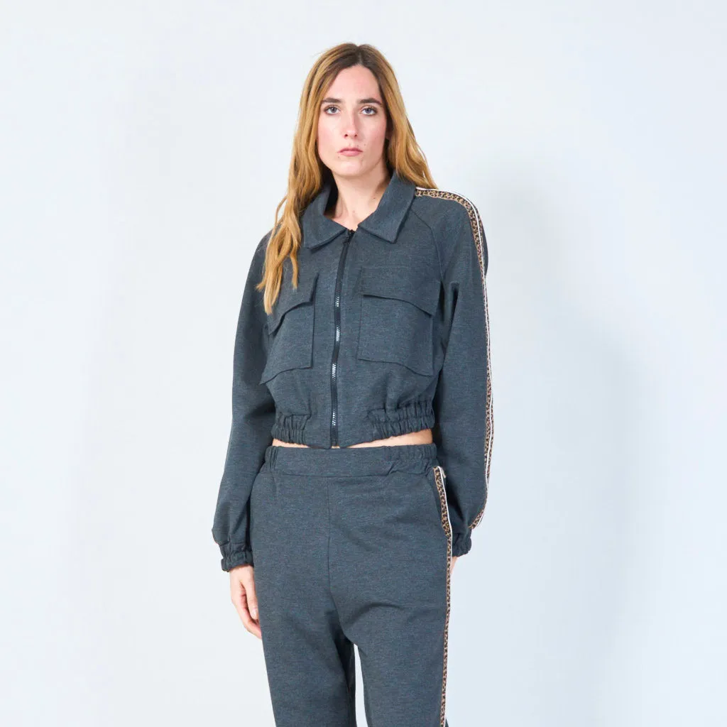 Cropped jacket with shoulder trim wholesale