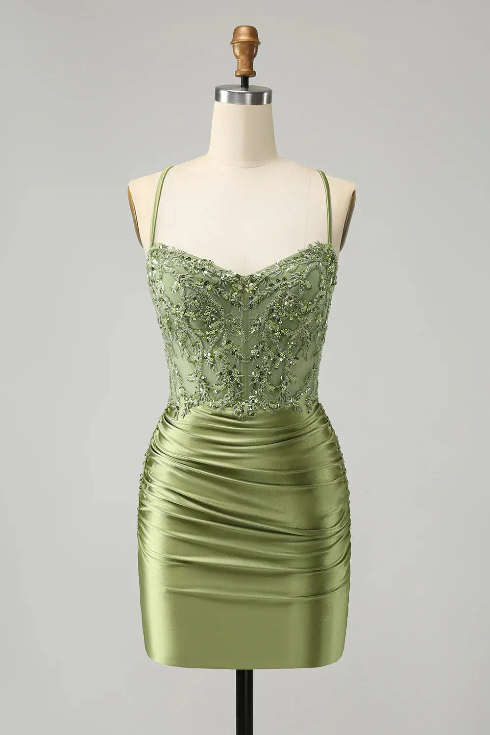 Fashion Homecoming Dress Sparkly Light Green Sequins Corset Graduation Dresses