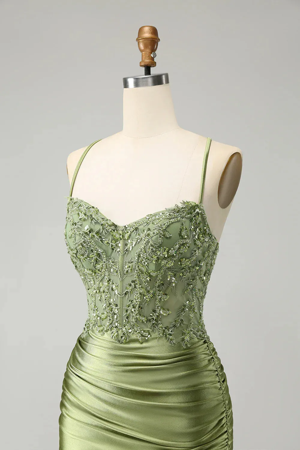 Fashion Homecoming Dress Sparkly Light Green Sequins Corset Graduation Dresses