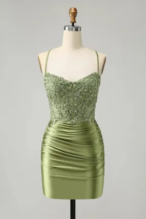 Fashion Homecoming Dress Sparkly Light Green Sequins Corset Graduation Dresses