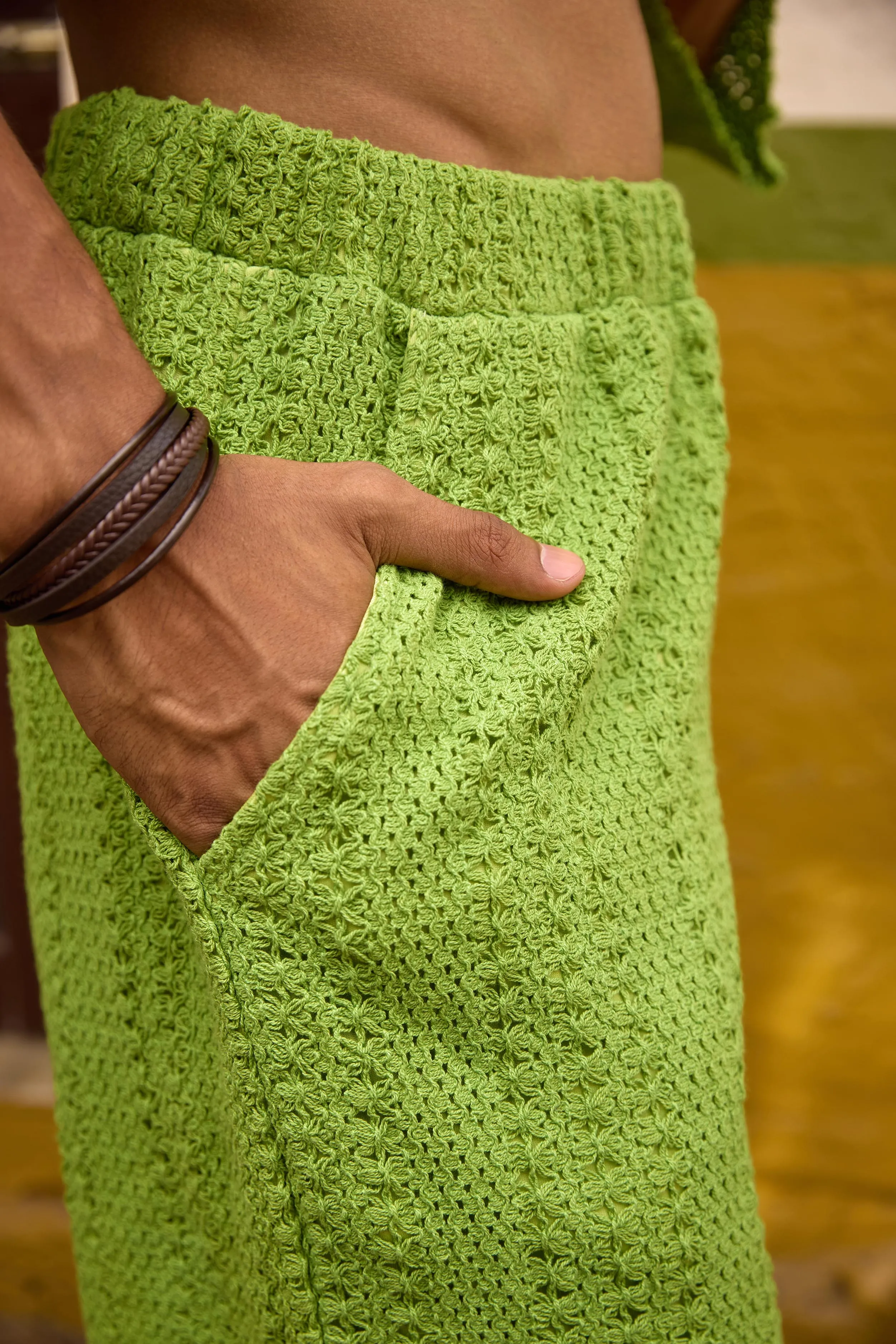 Green Crochet Lace Men's Bermuda Shorts