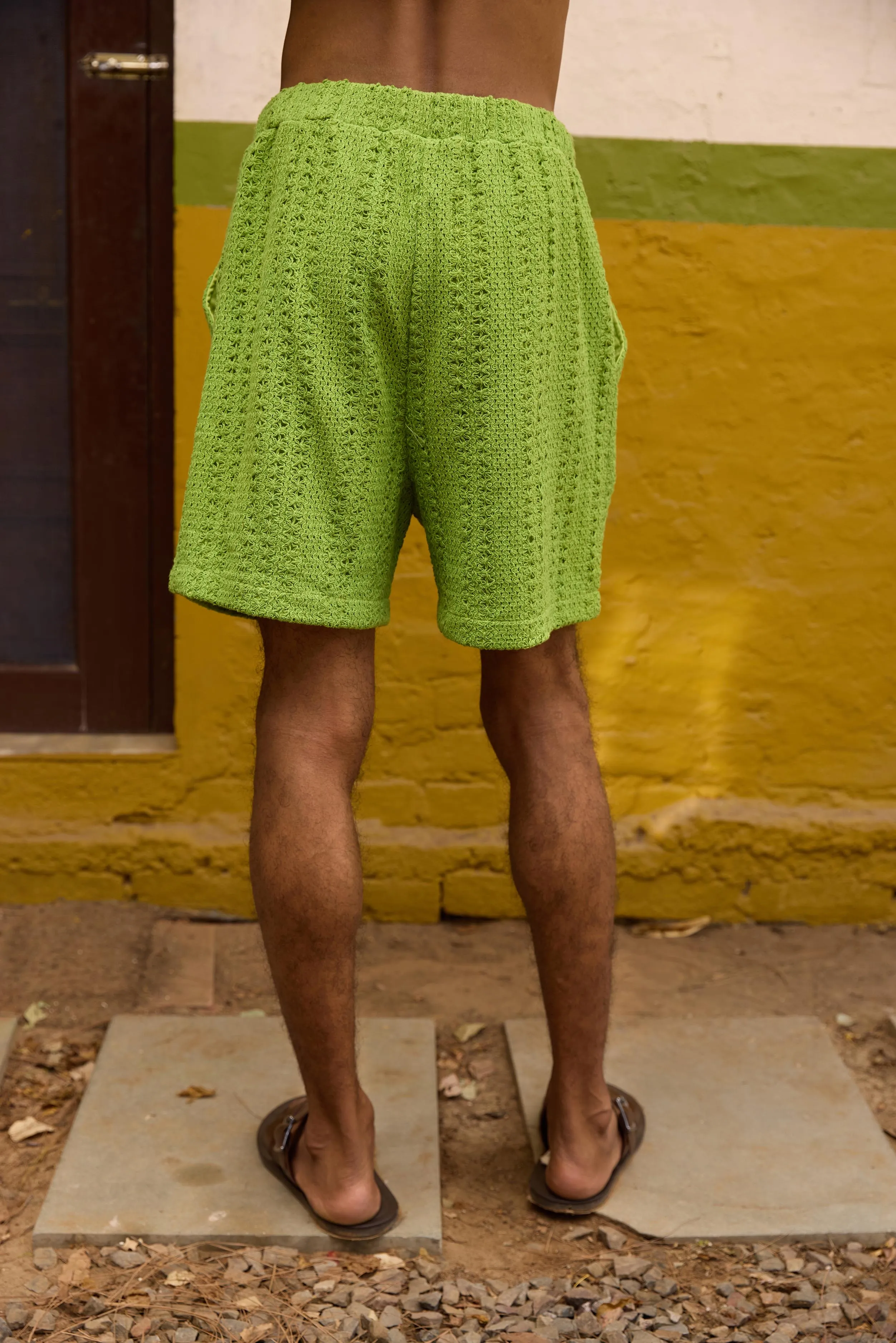 Green Crochet Lace Men's Bermuda Shorts