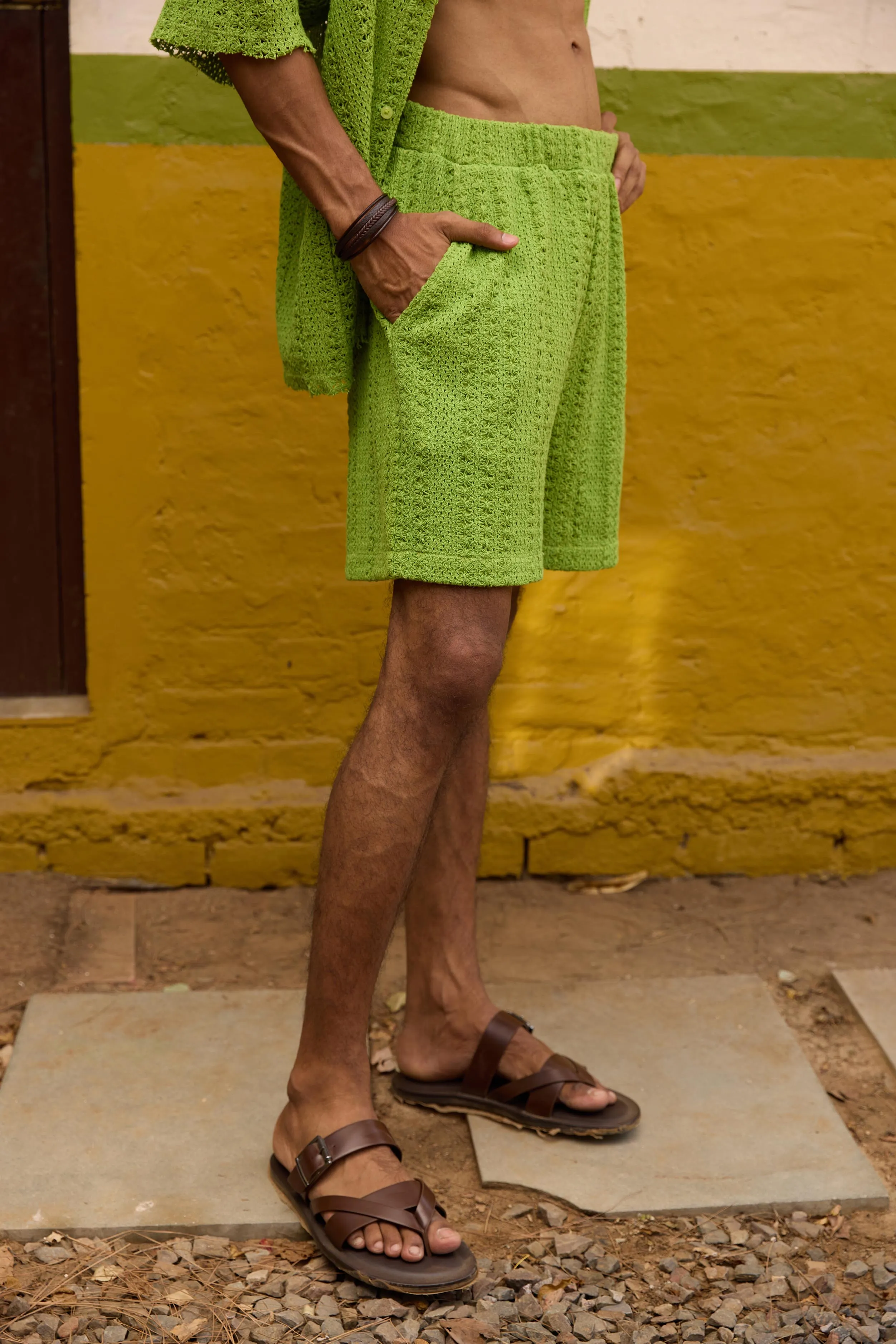 Green Crochet Lace Men's Bermuda Shorts