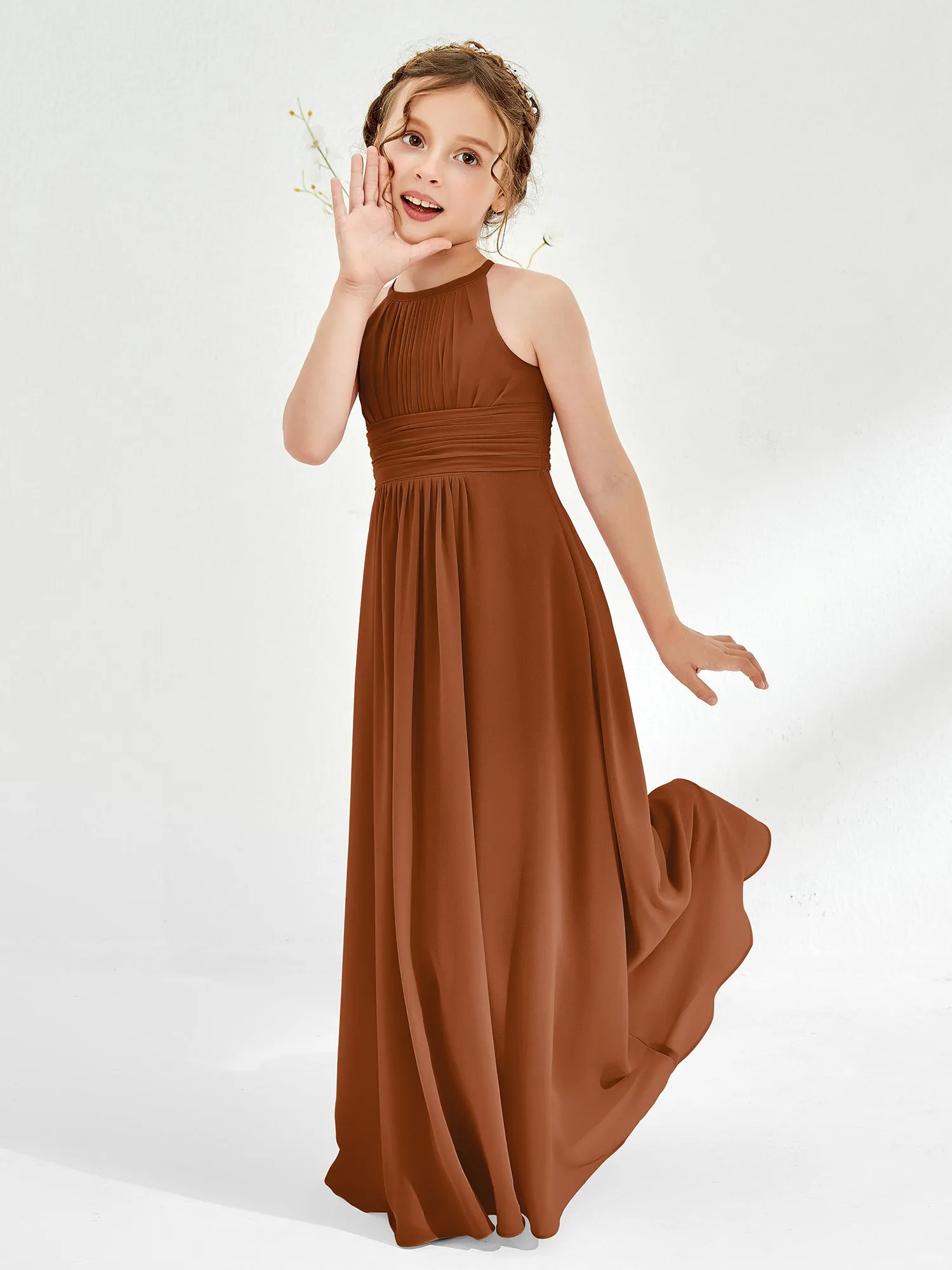 Halter Chiffon Junior Bridesmaid Dresses Terracotta
