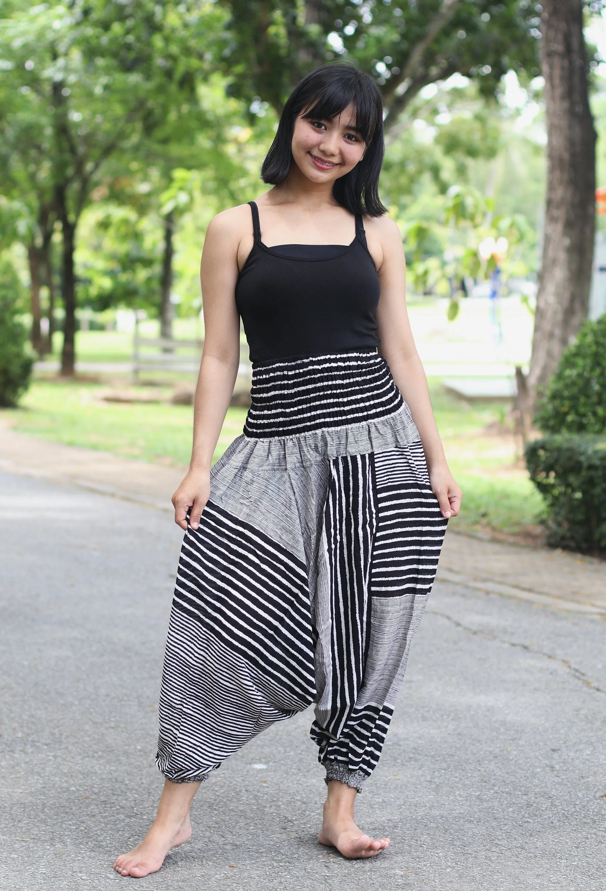Harem Pants Women Black Pants Striped Festival Clothing Hippie Bohemian Comfy Loungewear Gypsy Yoga Boho Baggy Drop Crotch Jumpsuits Rompers
