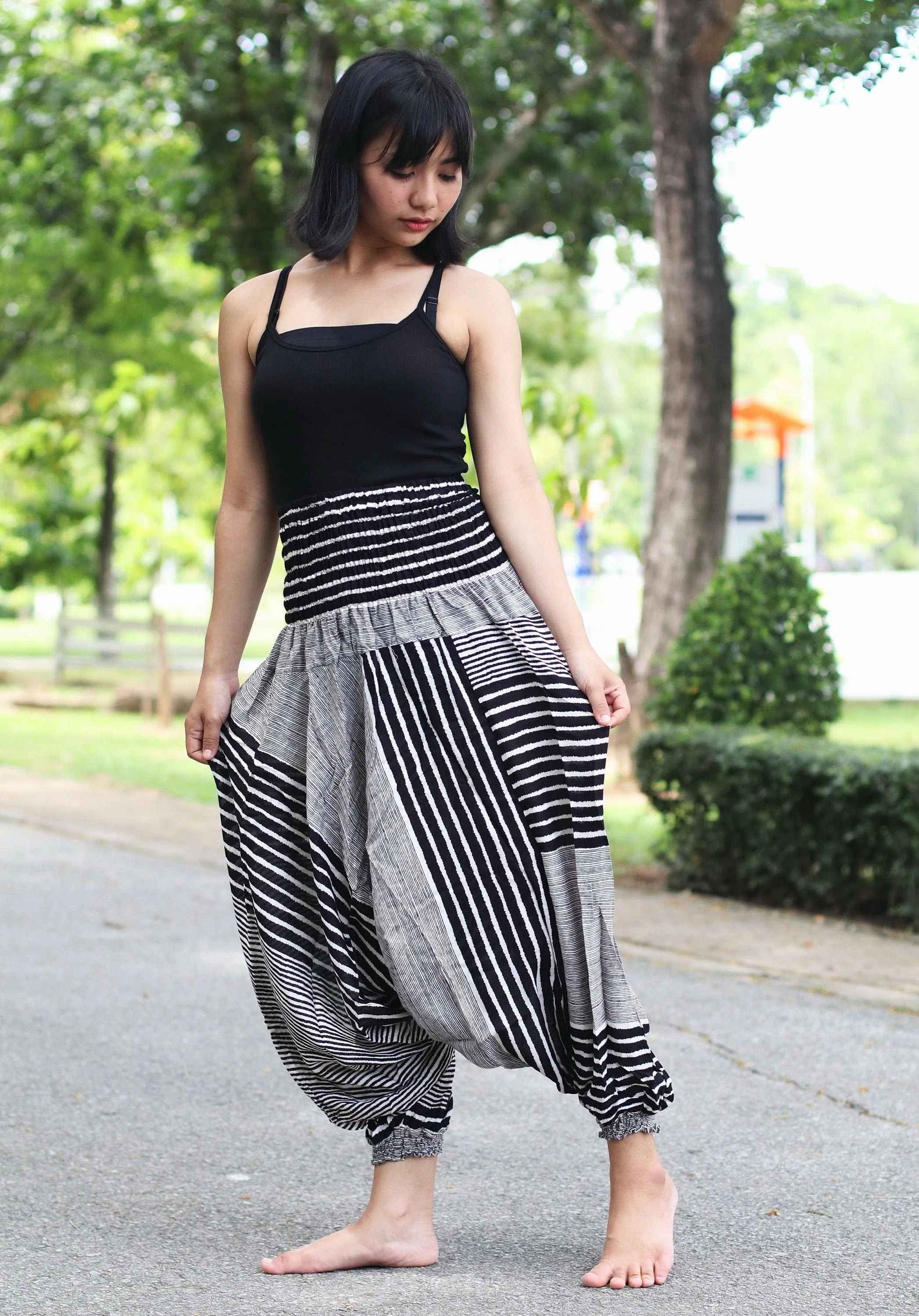 Harem Pants Women Black Pants Striped Festival Clothing Hippie Bohemian Comfy Loungewear Gypsy Yoga Boho Baggy Drop Crotch Jumpsuits Rompers