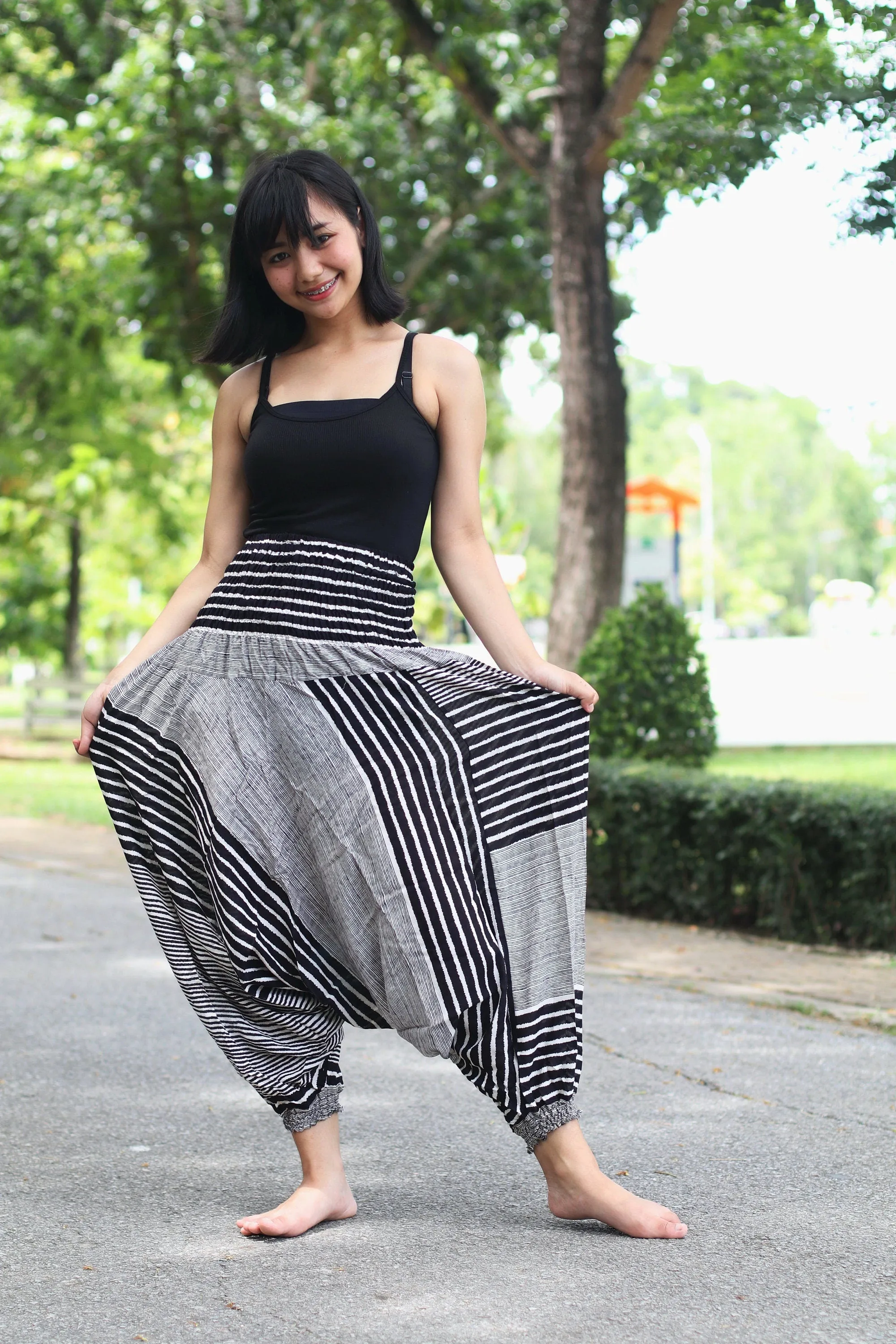 Harem Pants Women Black Pants Striped Festival Clothing Hippie Bohemian Comfy Loungewear Gypsy Yoga Boho Baggy Drop Crotch Jumpsuits Rompers