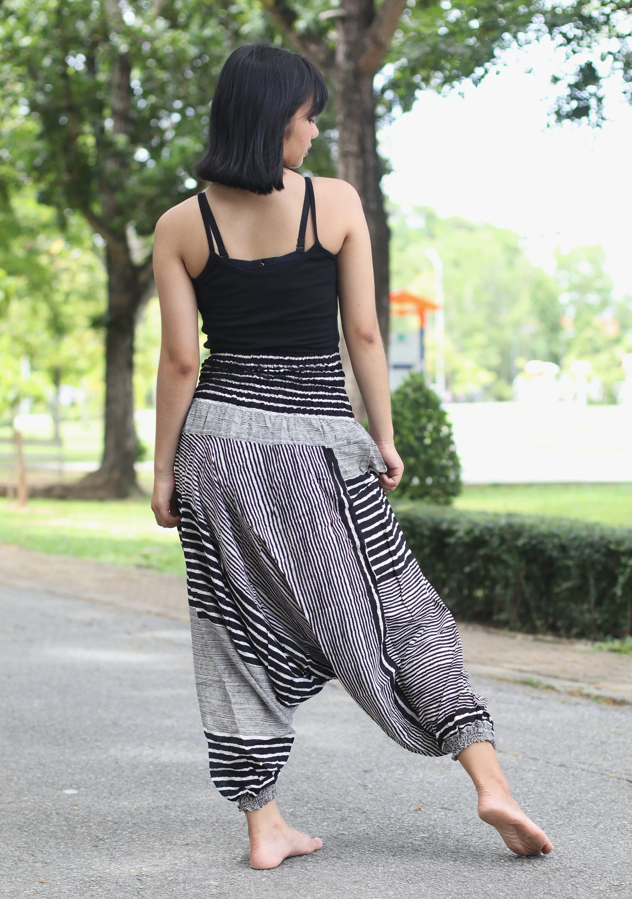 Harem Pants Women Black Pants Striped Festival Clothing Hippie Bohemian Comfy Loungewear Gypsy Yoga Boho Baggy Drop Crotch Jumpsuits Rompers