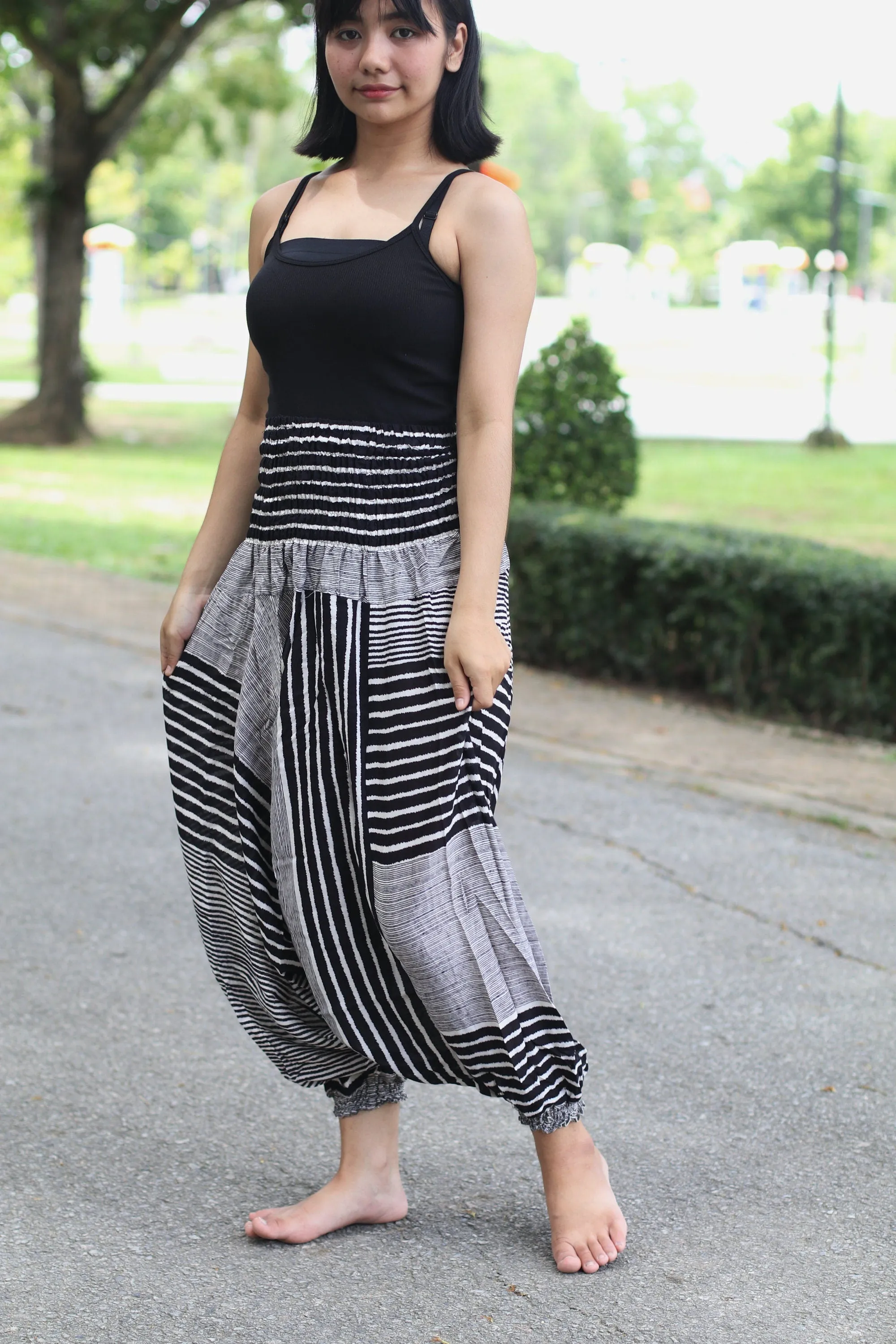 Harem Pants Women Black Pants Striped Festival Clothing Hippie Bohemian Comfy Loungewear Gypsy Yoga Boho Baggy Drop Crotch Jumpsuits Rompers