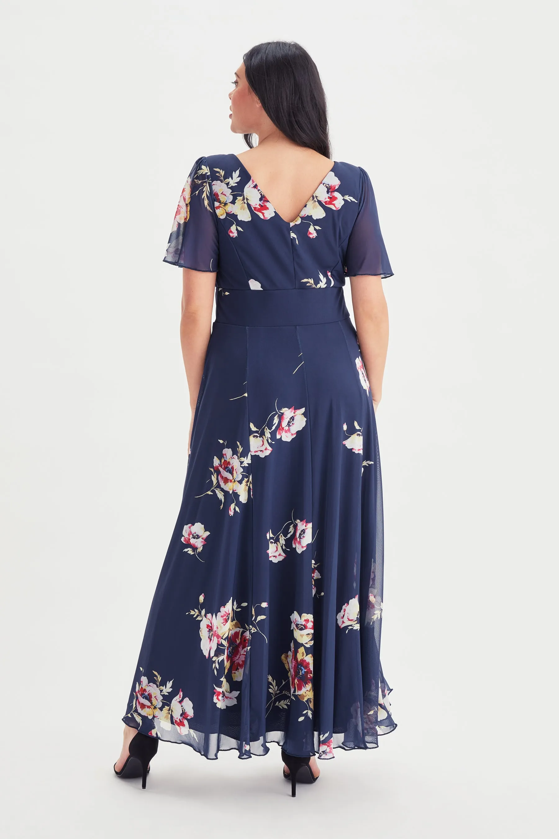 Isabelle Navy Flower Float Sleeve Maxi Dress