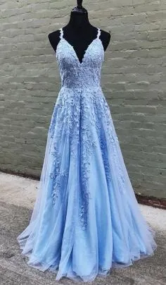 Light Blue Lace Prom Dress, Military Ball Dress,Winter Formal Evening Dress, Schoold Party Dress