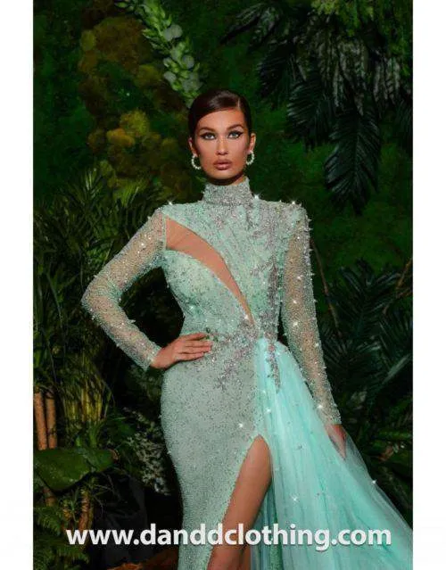 Luxury Evening Dress Light Blue Beaded