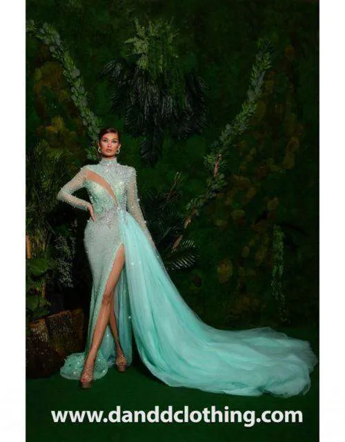Luxury Evening Dress Light Blue Beaded