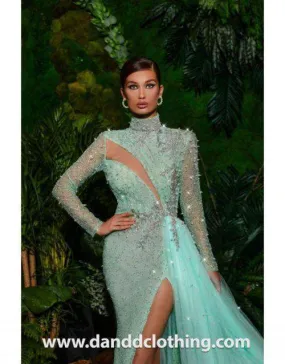 Luxury Evening Dress Light Blue Beaded