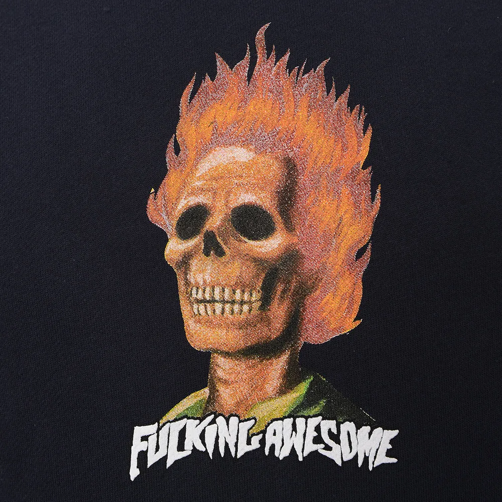 Mens FKN Awesome Flame Skull Hoodie in Navy
