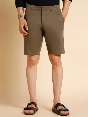 Men's Khaki Solid Cotton Shorts
