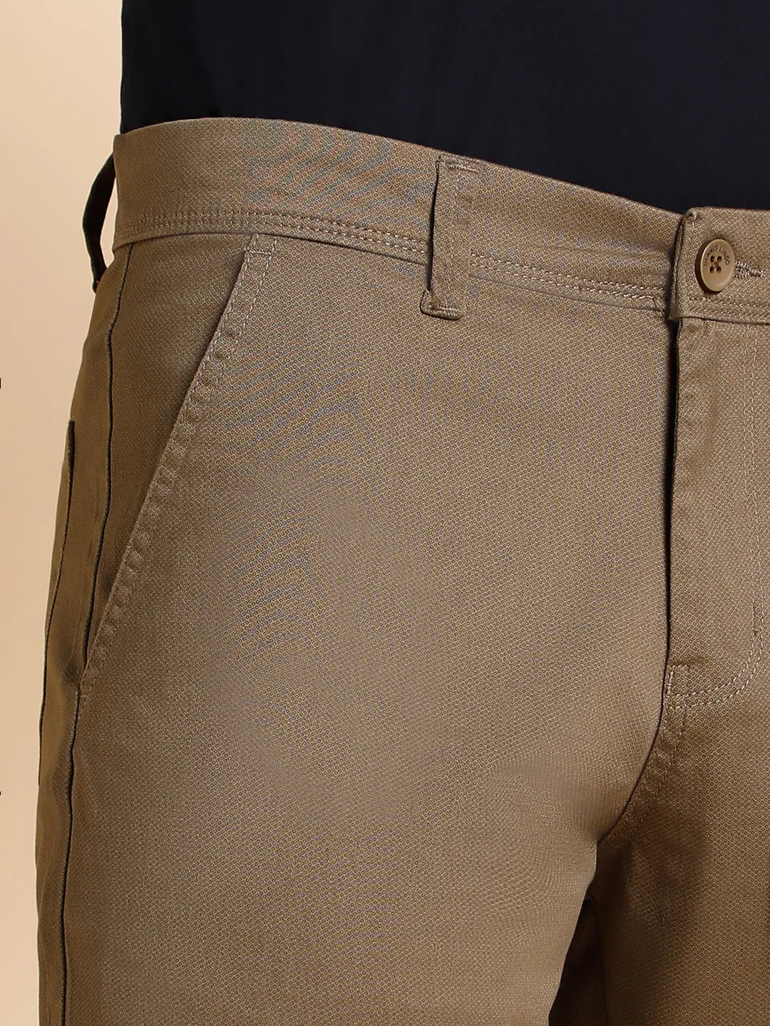 Men's Khaki Solid Cotton Shorts
