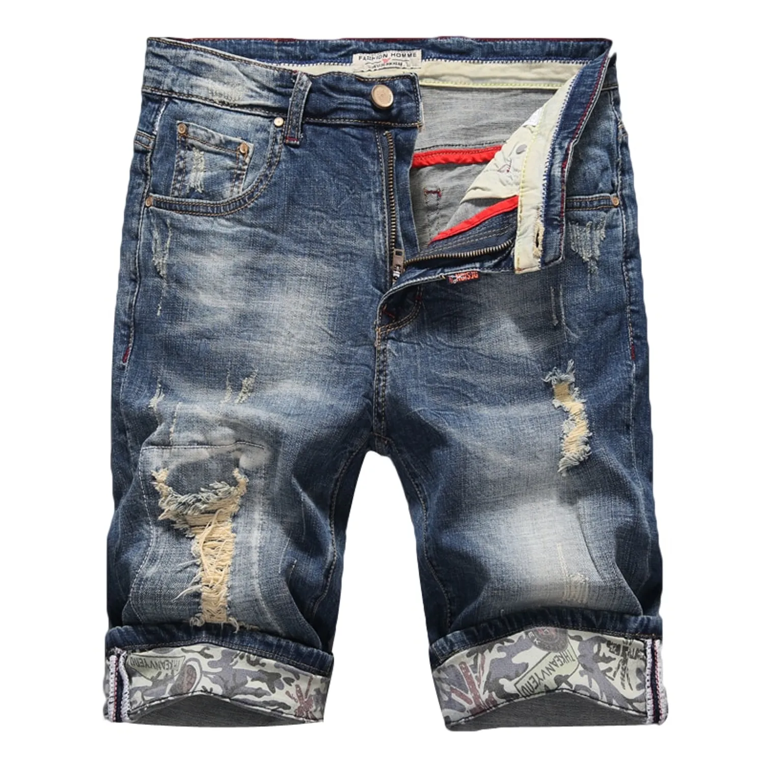 Men's Summer Casual Slim Denim Ripped Shorts