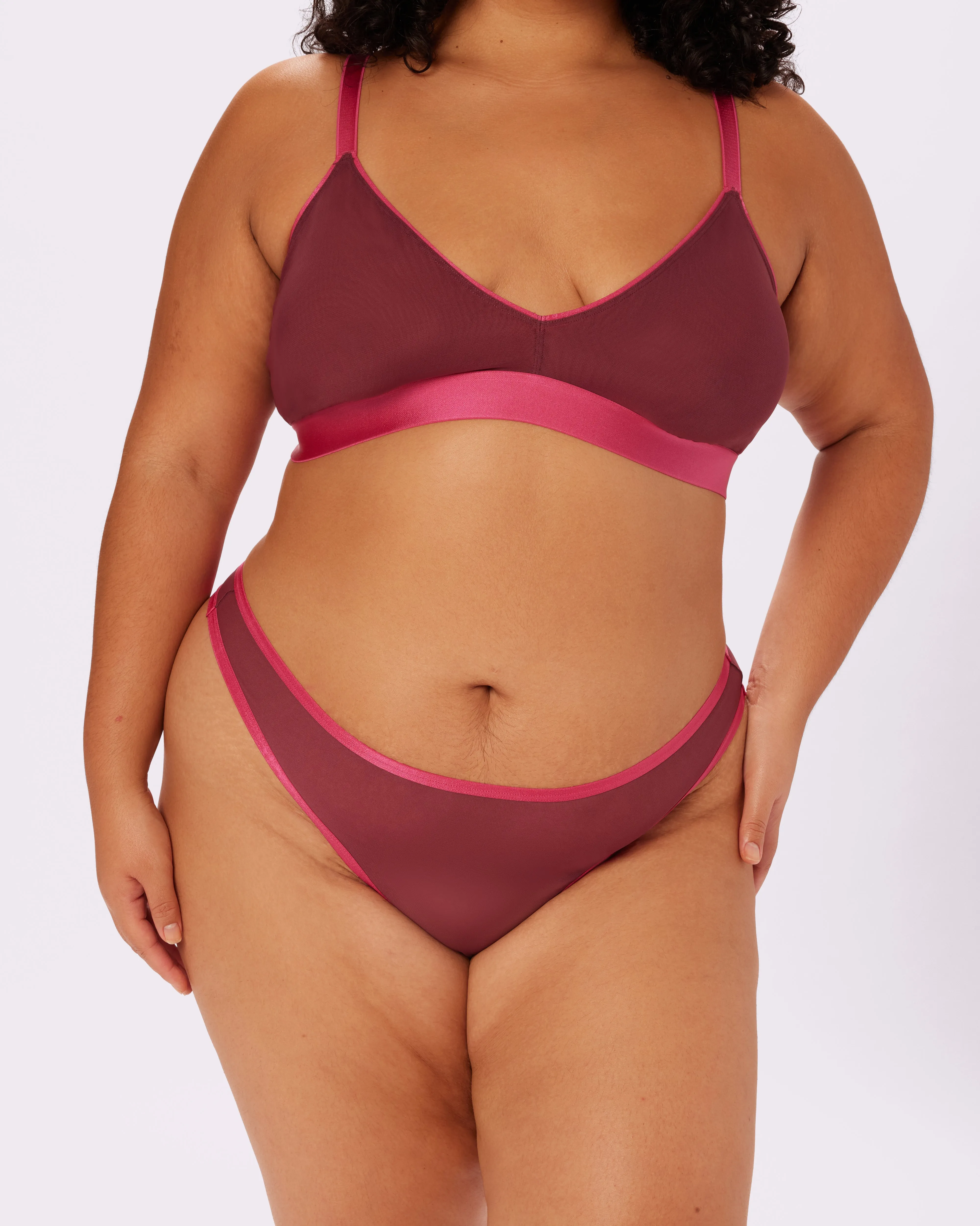 Mid-Rise Thong | Silky Mesh | Archive (Blackberry Pop)