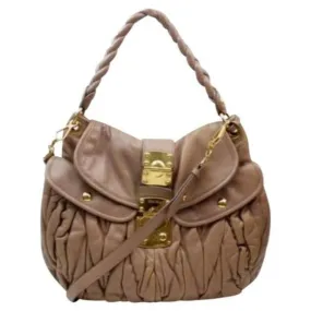 Miu Miu Matelasse Pink Mauve Pleated Leather with Gold 2-Way Cross Body  Satchel