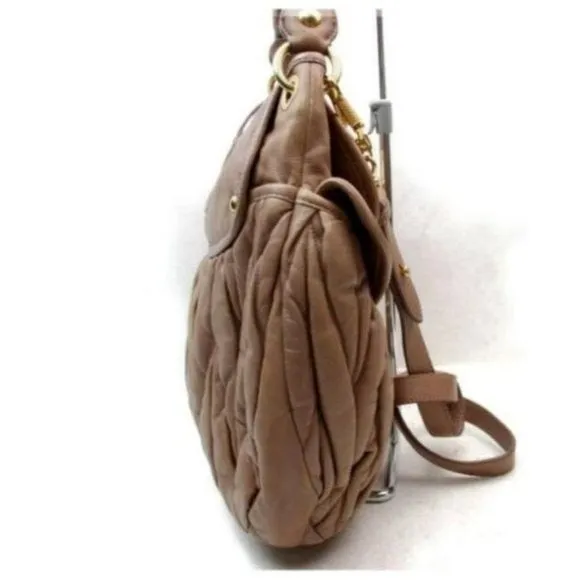 Miu Miu Matelasse Pink Mauve Pleated Leather with Gold 2-Way Cross Body  Satchel