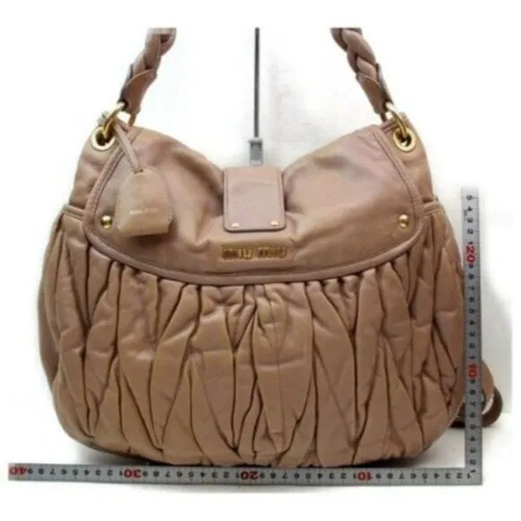 Miu Miu Matelasse Pink Mauve Pleated Leather with Gold 2-Way Cross Body  Satchel