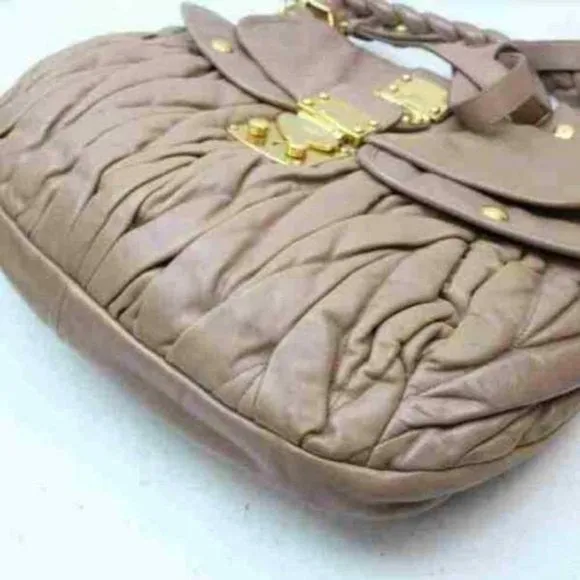 Miu Miu Matelasse Pink Mauve Pleated Leather with Gold 2-Way Cross Body  Satchel