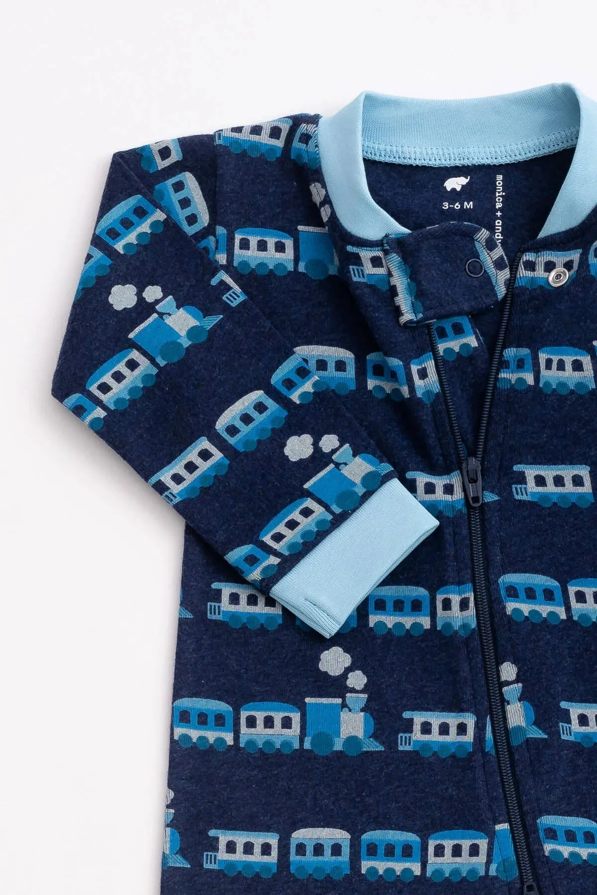 One-Piece Baby Pajamas_Blue Trains