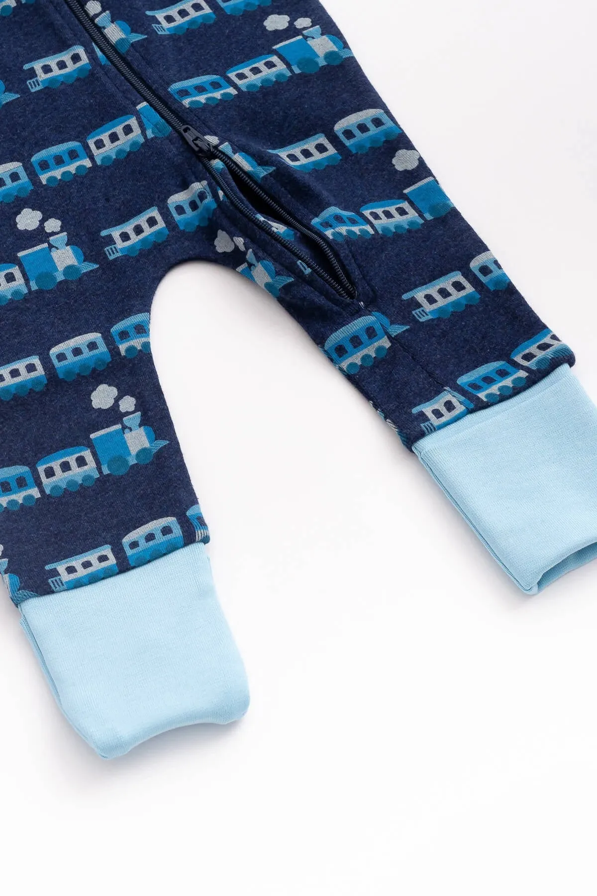 One-Piece Baby Pajamas_Blue Trains