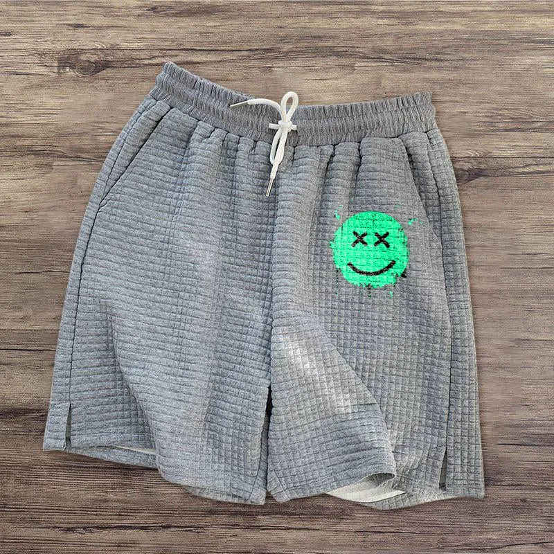 Printed casual waffle shorts