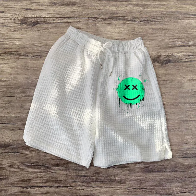 Printed casual waffle shorts