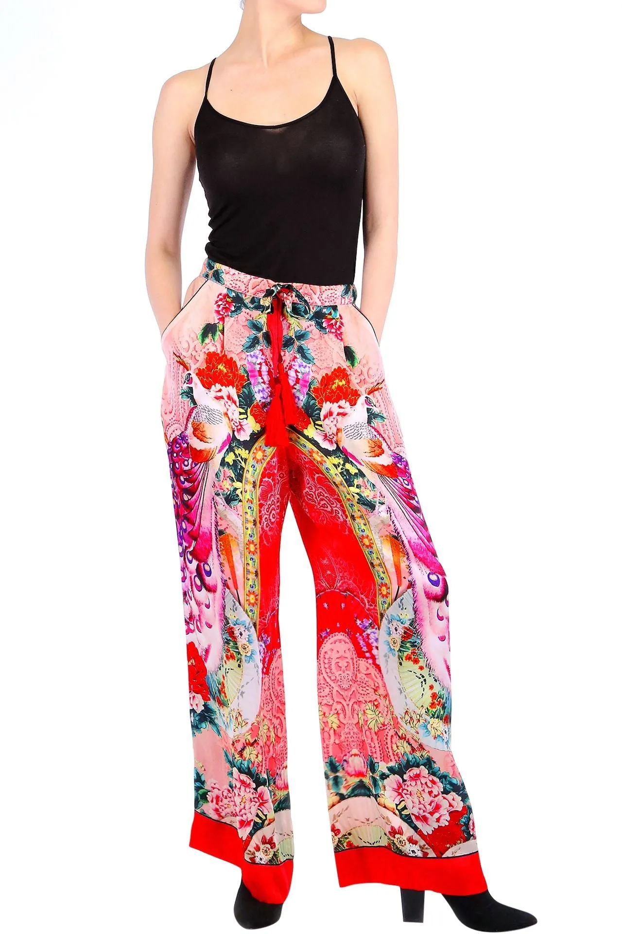 Printed Silk Pants Coral