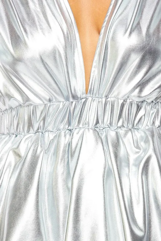 Silver Pu Puffy Dress