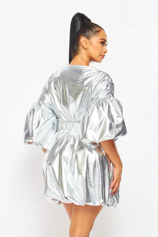 Silver Pu Puffy Dress