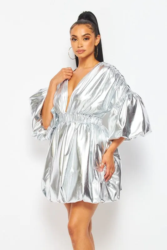 Silver Pu Puffy Dress